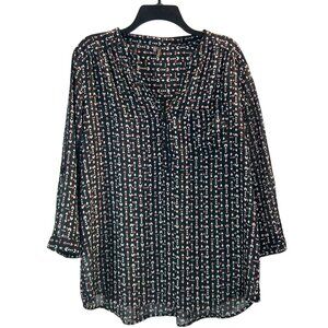 Maurices Lightweight Patterned Blouse with Pink Accents, 3/4 Sleeves, Size XL